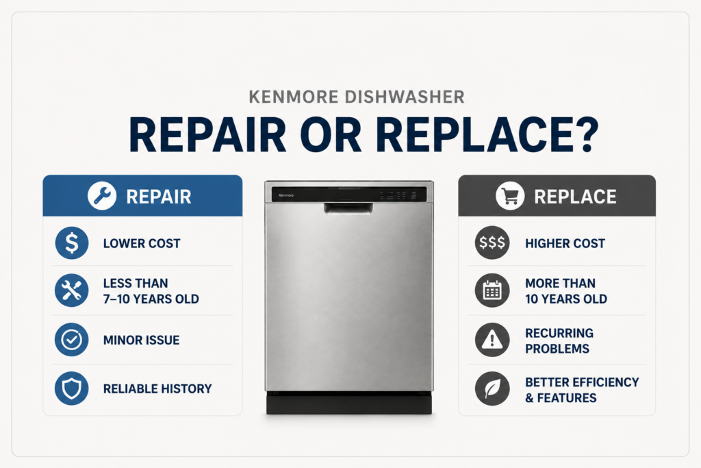 kenmore dishwasher repair or replace